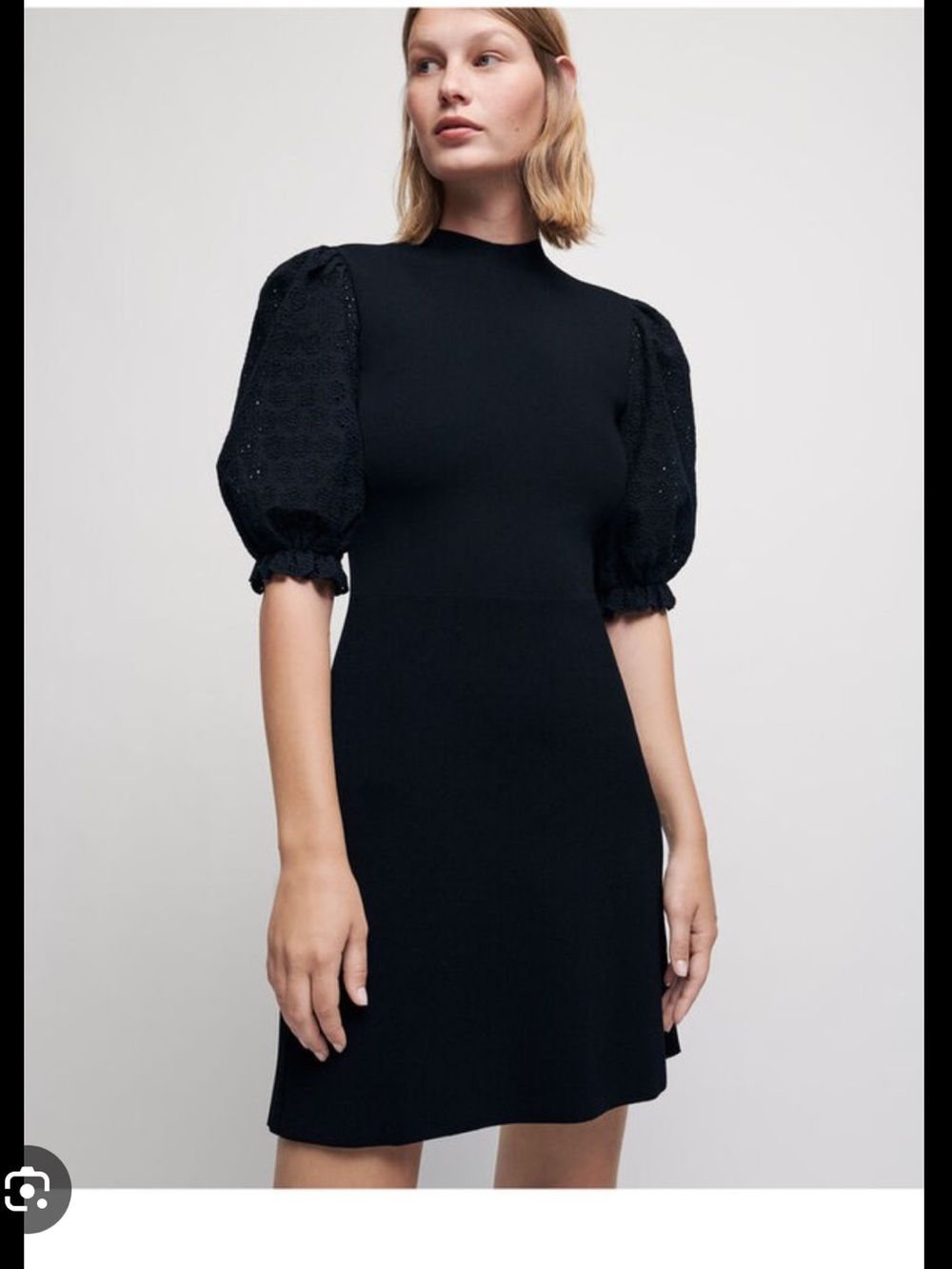 Maje Black Puff Sleeve Knit Dress